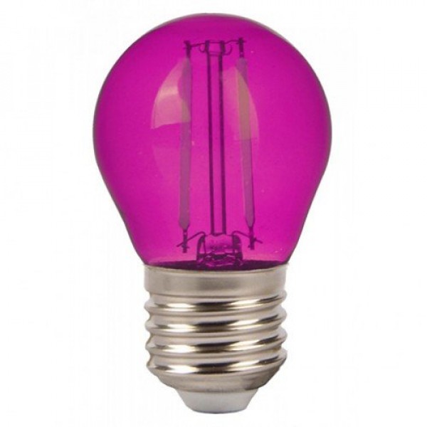 LED lámpa , égő , izzószálas hatás , filament , kisgömb , E27 foglalat , G45 , 2 Watt , rózsaszín