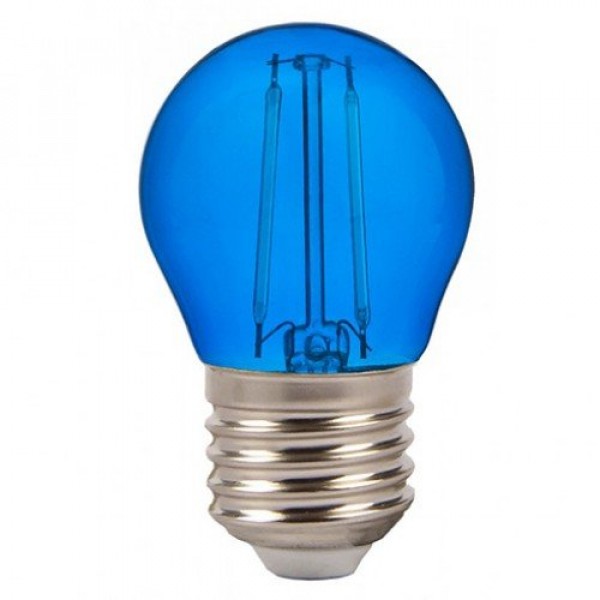 LED lámpa , égő , izzószálas hatás , filament , kisgömb , E27 foglalat , G45 , 2 Watt , kék