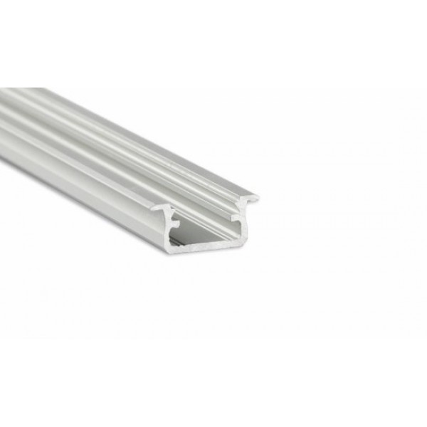 Alumínium U profil LED szalaghoz , 2 méter/db , ezüstre eloxált , VÍZTISZTA fedővel , süllyeszthető , DEEP ELOX