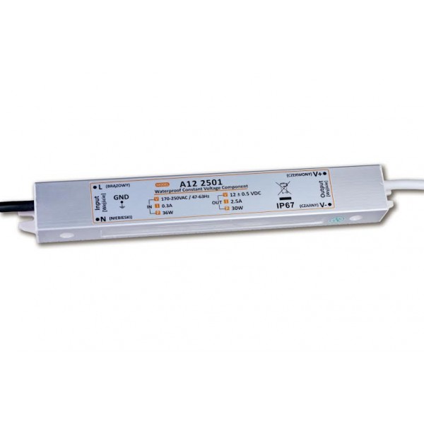 LED tápegység , 12 Volt , 30 Watt , 2,5A , kültéri , IP67 , Ultra Slim