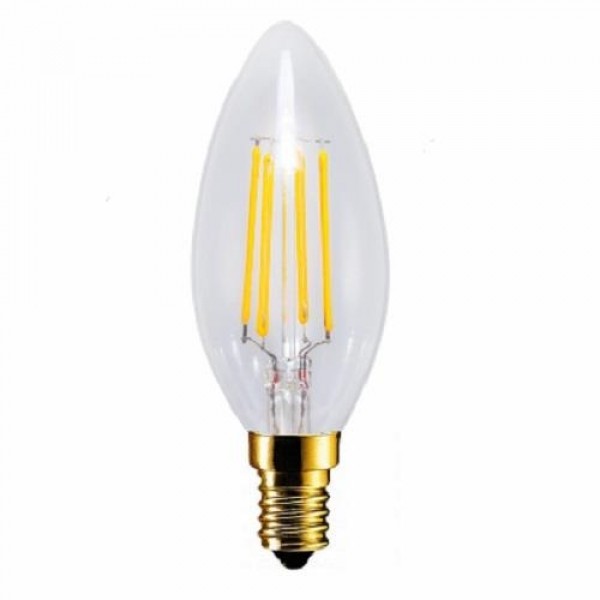 LED lámpa , égő , izzószálas hatás , filament , gyertya , E14 foglalat , 6 Watt , 300° , meleg fehér