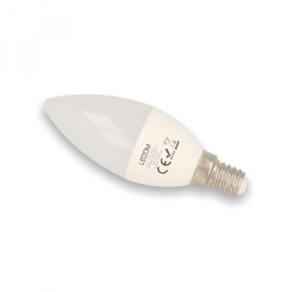LED lámpa , égő , gyertya , E14 foglalat , 6 Watt , 160° , meleg fehér , LEDOM
