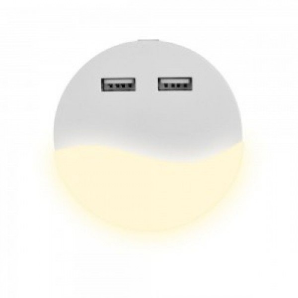 LED lámpatest , éjszakai irányfény , 2 db USB csatlakozóval , 0.5W , kerek , természetes fehér , Samsung Chip