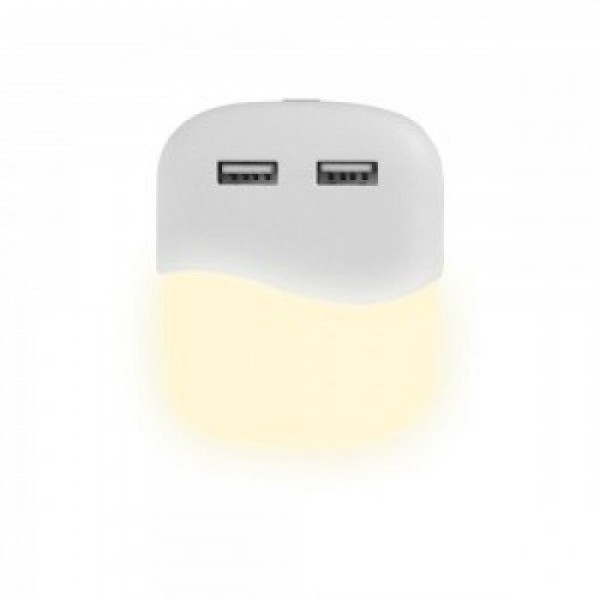 LED lámpatest , éjszakai irányfény , 2 db USB csatlakozóval , 0.5W , négyzet , természetes fehér , Samsung Chip