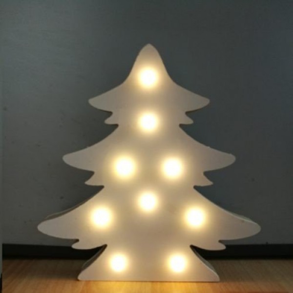 LED dekoráció , karácsonyi fa fenyőfa , 9 db led , meleg fehér , elemes