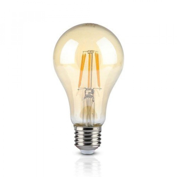 LED lámpa , égő , izzószálas hatás , filament , körte , E27 foglalat , 8 Watt , meleg fehér , borostyán sárga