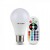 LED lámpa , égő , körte , E27 , 9W , dimmelhető , RGBW , W=meleg fehér , távirányítóval