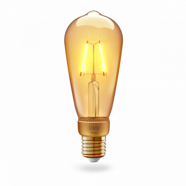 LED lámpa , égő , INNR , izzószálas hatás , filament , E27 , 4.2 Watt , Edison , borostyán sárga , meleg fehér , dimmelhető , Philips Hue kompatibilis