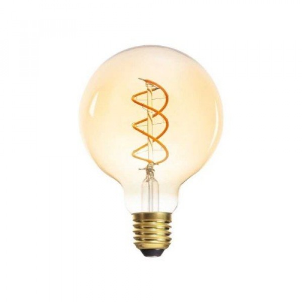LED lámpa , égő , izzószálas hatás , filament , gömb , E27 foglalat , G95 , 5 Watt , meleg fehér , 1800K , borostyán sárga , XLED