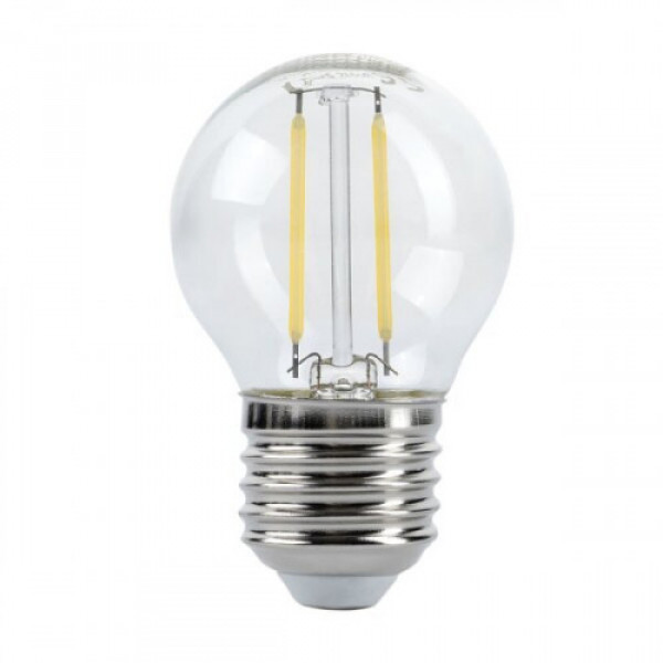 LED lámpa , égő , izzószálas hatás , filament , kisgömb , E27 foglalat , G45 , 2 Watt , meleg fehér