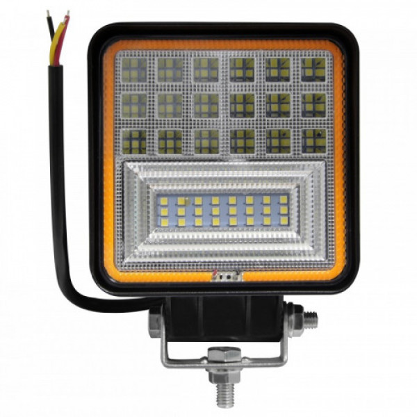 LED reflektor , munkalámpa , 10-60V , 126 Watt , hideg fehér , narancssárga jelzőfénnyel , IP67