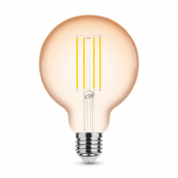 LED lámpa , égő , izzószálas hatás , filament  , E27 foglalat , G95 , Edison , 4 Watt , meleg fehér , 1800K , borostyán sárga , Modee,
