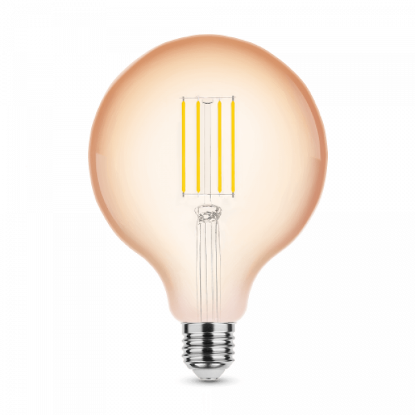 LED lámpa , égő , izzószálas hatás , filament  , E27 foglalat , G125 , Edison , 4 Watt , meleg fehér , 1800K , borostyán sárga , Modee