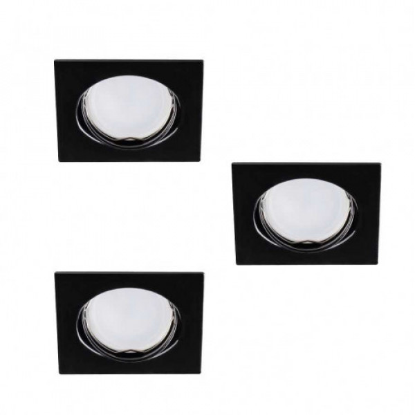 LED lámpatest , spot , szett , 3 x 4.9W , GU10 , meleg fehér , beépíthető , billenthető , négyszög , fekete , KANLUX TRIBIS II