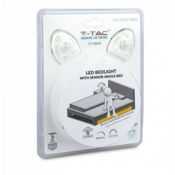 Szett ,  2  db éjszakai fénycsomag ágylábazathoz , mozgásérzékelő , dimmelhető , meleg fehér LED szalag