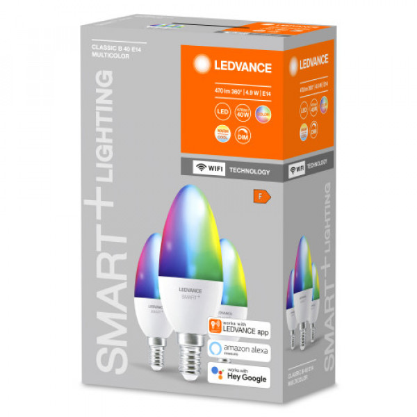 LED lámpa , égő , 3 x E14 , 3 x 4.9W , RGBW , CCT , dimmelhető , LEDVANCE Smart+ WIFI
