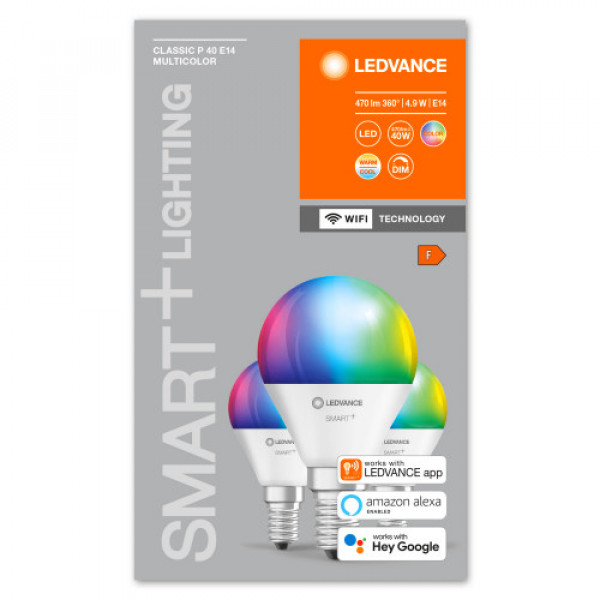 LED lámpa , égő , kis gömb , 3 x E14 , 3 x 4.9W , RGBW , CCT , dimmelhető , LEDVANCE Smart+ WIFI