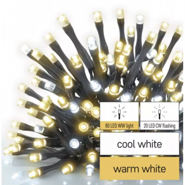 Led fényfüzér , sorolható , beltéri/ kültéri , 100 led , 10 m , meleg/hideg fehér , időzíthető , IP44 , standard