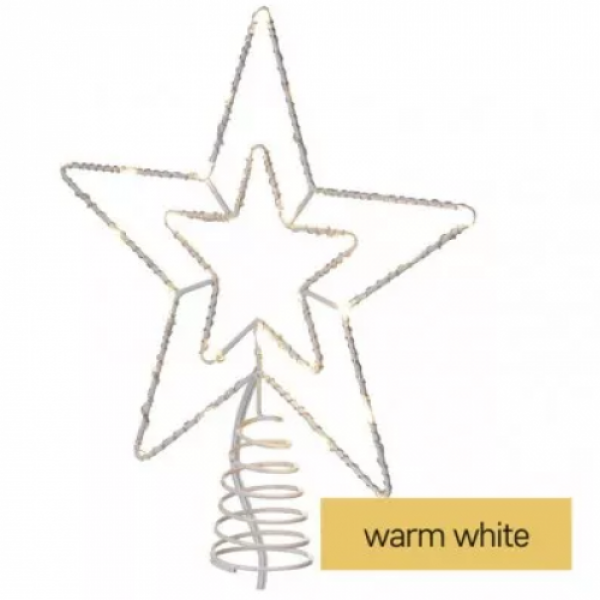 Led fényfüzér , csillag , sorolható , beltéri/ kültéri , 30 led , 28.5 cm , időzíthető , meleg fehér , IP44 , standard