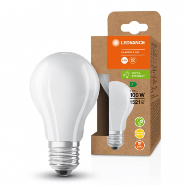 LED lámpa , égő , E27 , 7.2W , 211 lm/w , A besorolás , meleg fehér , 5 év garancia , LEDVANCE (OSRAM)