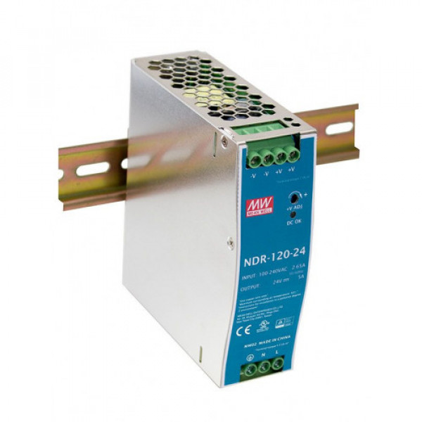 LED tápegység , Mean Well , NDR-120-24 , 24 Volt , 120 Watt , DIN sínre szerelhető , ipari