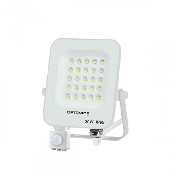 LED reflektor , 20 Watt , Ultra Slim , SMD , mozgásérzékelős , hideg fehér , fehér ház , IP65 , Optonica