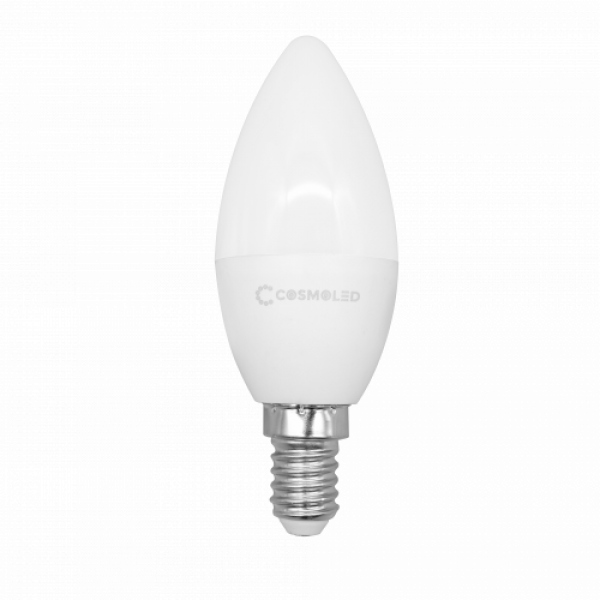 LED lámpa , égő , gyertya ,  E14 foglalat , 6W , meleg fehér , COSMOLED