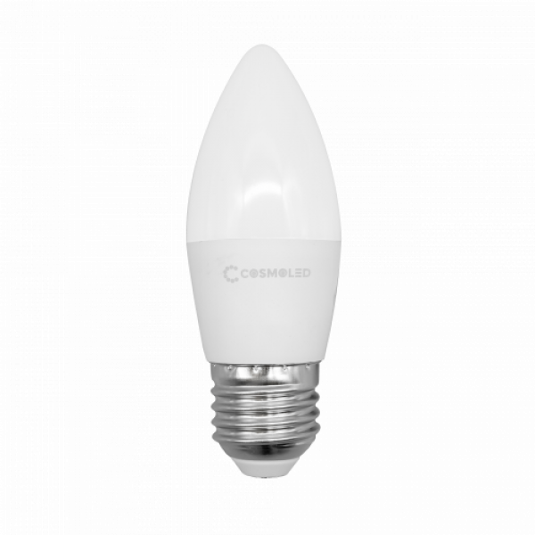 LED lámpa , égő , gyertya ,  E27 foglalat , 6W , meleg fehér , COSMOLED