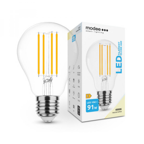 LED lámpa , égő , izzószálas hatás , filament  , E27 foglalat , A60  , 10 Watt , természetes fehér , 4000K , Modee