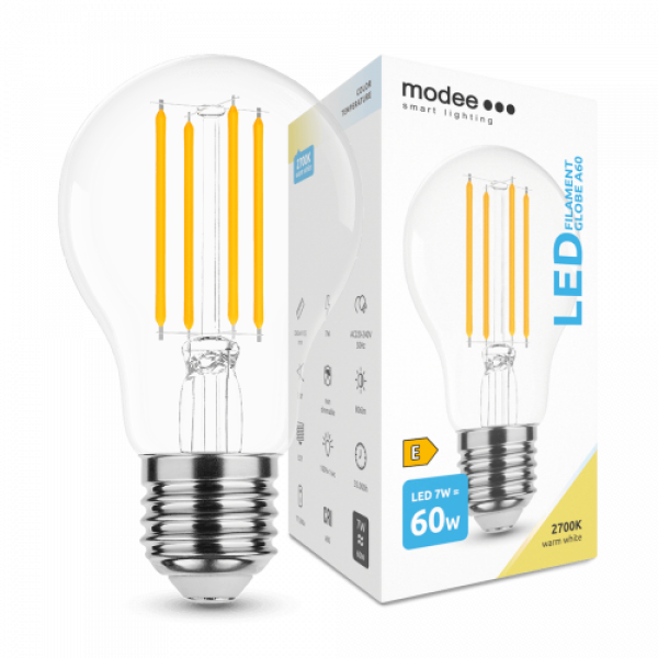LED lámpa , égő , izzószálas hatás , filament  , E27 foglalat , A60 , 8 Watt , meleg fehér , dimmelhető , Modee