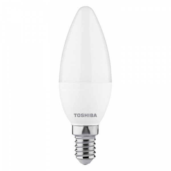LED lámpa , égő , gyertya , E14 foglalat , 4.7 Watt , 180° , meleg fehér , 3 darabos csomag , TOSHIBA , 5 év garancia