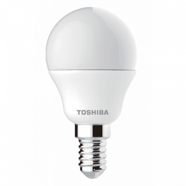 LED lámpa , égő , kisgömb , E14 foglalat , 4.7 Watt , 180° , hideg fehér , TOSHIBA , 5 év garancia