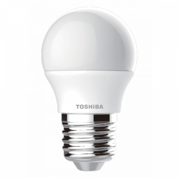 LED lámpa , égő , kisgömb , E27 foglalat , 4.7 Watt , 180° , meleg fehér , 3 darabos csomag , TOSHIBA , 5 év garancia