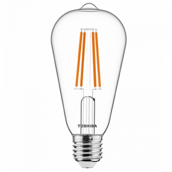 LED lámpa , égő , izzószálás hatás , filament , E27 foglalat , ST64 , 7 Watt , meleg fehér , TOSHIBA , 5 év garancia