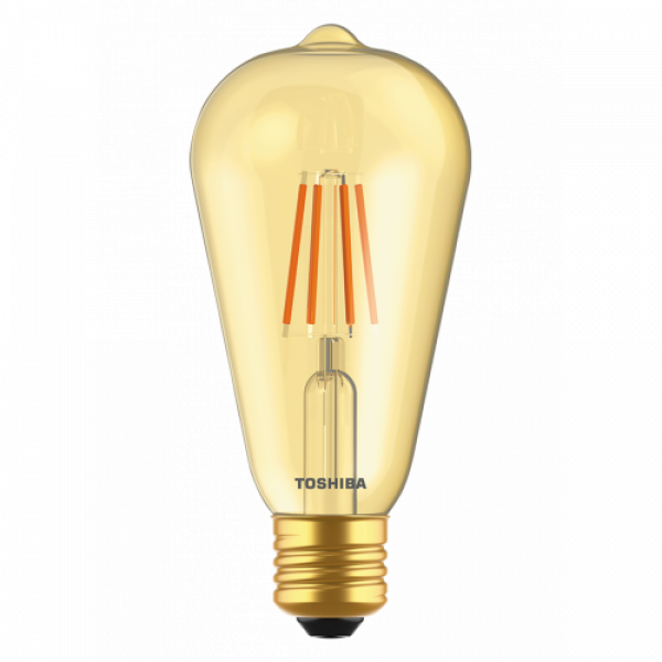 LED lámpa , égő , izzószálás hatás , filament , E27 foglalat , ST64 , 4.5 Watt , meleg fehér , borostyán sárga , TOSHIBA , 5 év garancia