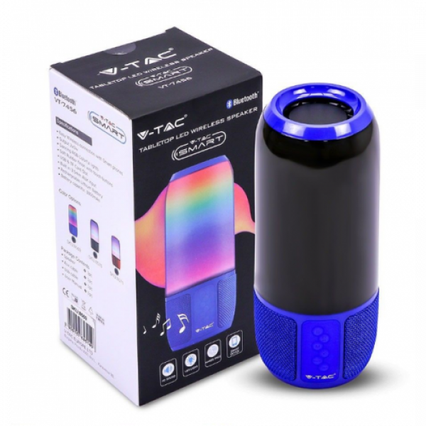 LED lámpa , hordozható , beépített hangszóróval , Bluetooth , színes hangulatvilágítás , 2 x 3W , RGB , USB , kék