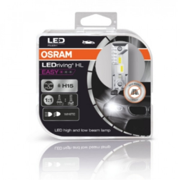 LED lámpa , égő , autó izzó , fényszóró , 2 db-os csomag , H15 , 16 Watt , hideg fehér , Plug&Play , OSRAM LEDriving , HL Easy