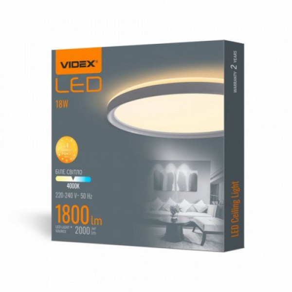 LED lámpatest , mennyezeti , 18W , 29 cm , természetes fehér , fehér , kerek , VIDEX