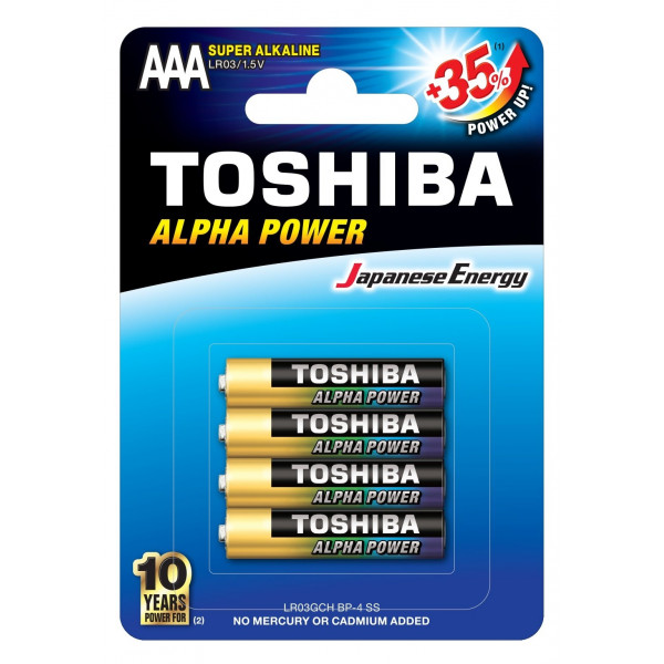 Ceruzaelem AAA (LR03) , 1.5 Volt , 4 darab , tartós , elem , Alpha Power , TOSHIBA