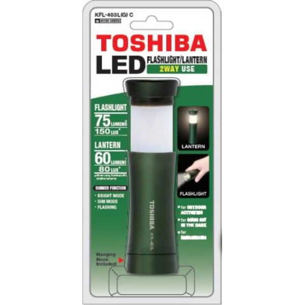 LED elemlámpa , zseblámpa , állítható fény , 75 lm, több funkciós , 1 darab , zöld , TOSHIBA